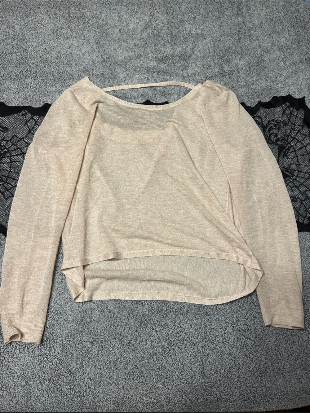 White House Black Market Light Cream Draped Long-Sleeve Top
